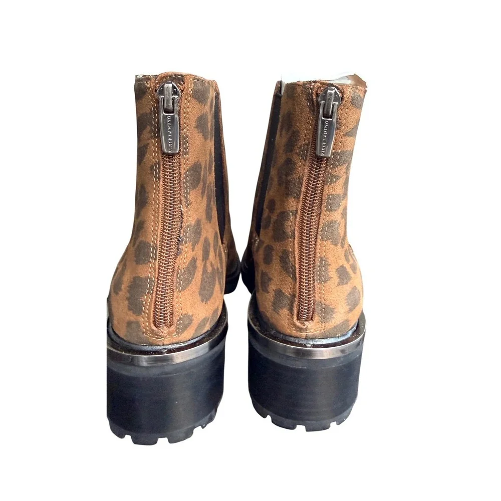 Vince Camuto Leopard Print Lug Sole Suede Ankle Boots Brown Black Size 8